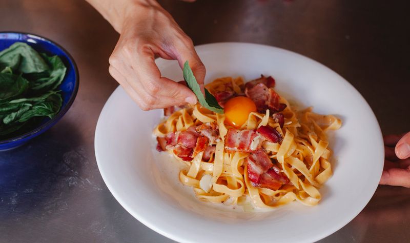 Pasta carbonara with pancetta and parmesan