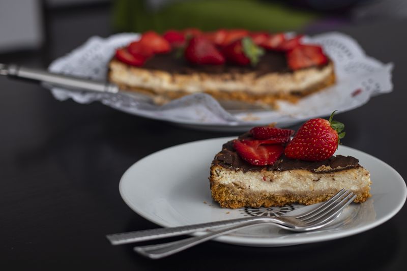 New York style cheesecake with strawberry topping